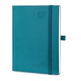 POPRUN Agenda 2026 2027 Semainier Vertical 22 x 16,5cm D'Août 2026 à Déc 2027 17 Mois Planner Scolaire   Couverture Souple en PU Cuir，Intervalles de 30 minutes，Papier 80g/m²，Vert Pacifique