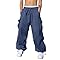 Pantalon Cargo Baggy Homme avec Poches Couleur Unie Taille Elastique Cordon de Serrage Pantalons de Travail Décontracté Pantalon Jogging Sport Jambe Large Pantalons Jogging Travail Homme (02 Navy, L)