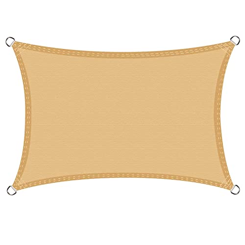 HAIKUS Sonnensegel 4x6m Wasserdicht, Rechteckig Waaserabweisend Sonnenschutz für Garten Balkon und Terrasse inkl Befestigungsseile,Sand 4x6 Rechteck Cover