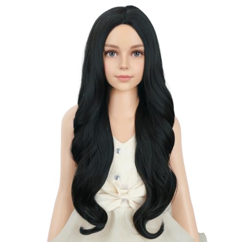 Image of PATTNIUM Child Kids Black Wig Long Wavy Black Wig for Kids Girls Long Synthetic Wig with Wig Cap