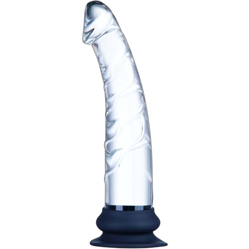 24 cm realistischer großer Dildo transparenter Glas-Analplug mit erhabenen Texturen und Silikon-Saugfuß. XL großer Dildo ein Erwachsenen-Spielzeug für Anus- und Prostata-G-Punkt-Stimulation