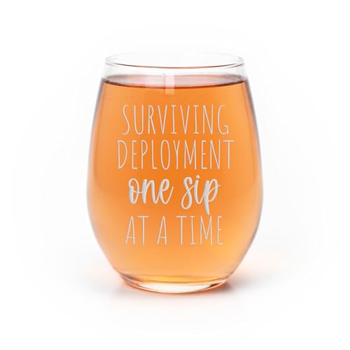 Surviving Deployment Stemless Wine Glass for Military Wife