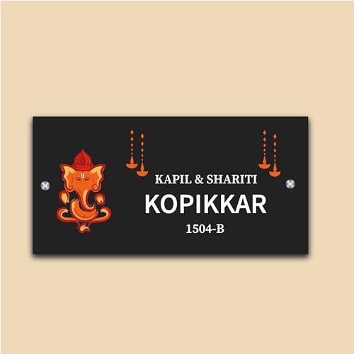 Image of SIGNOOGLE Customized Ganesha Name Plate For Home Entrance | Ideal For House, Villa, Bungalow, Office,Flat, | Elegant Design | Long Life | Weather Proof (12 x 6 Inch)