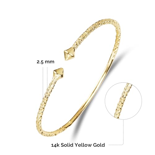 14K Yellow Solid Gold West Indian Bangle Smooth Pyramids Ends, 1 piece2