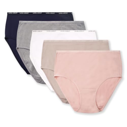 Image of Laura Ashley Women's Cotton Brief Underwear Set, High-Waisted Panties for Women, 5-Pack