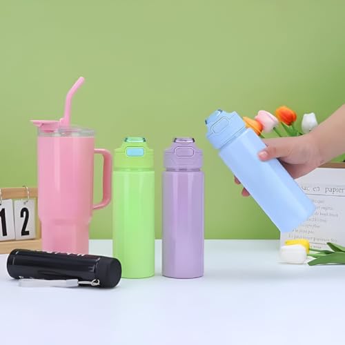 Image of Large Handle Water Bottle with Straw for Desk, Office, Travel - 1200 /900 /300 ML Gradient & Matte Hydration Bottle Set (Purple)