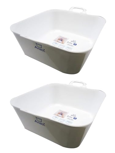 OHE Laundry Tub, Length 17.1 x Width 14.6 x Depth 6.9 inches (43.5 x 37 x 17.5 cm), White, Arao! Large Storage, Hand Wash, Place, Can Be Used for Pet Washing, Foot Bath, Made in Japan, Set of 2
