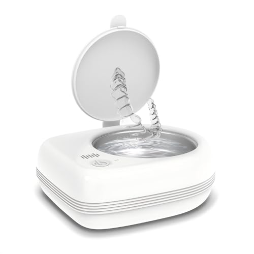 Wrklly Rechargeable Ultrasonic Retainer Cleaner Machine | 50kHz 1.9 inch Ultra-Thin Portable | Night Guard Aligners Jewelry |6pcs Cleaner Tablets Included | Quick & Deep Clean Modes（Pearl White）
