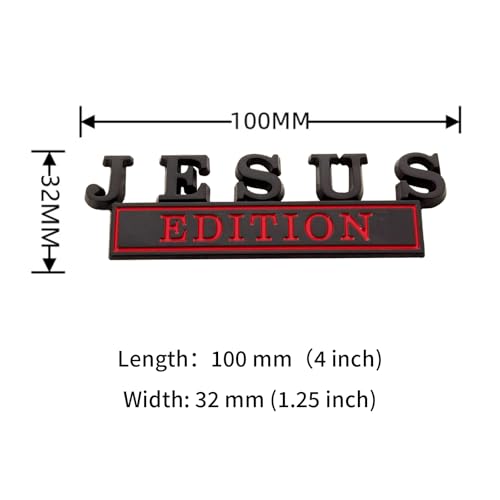 Image of 1pc 3D Raised Letter Jesus Edition Emblem Car Decal - Metal Sticker for Vehicles, Trucks, Motorcycles, SUV - Door Tailgate Bumper Badge Auto Decoration (Black and red)