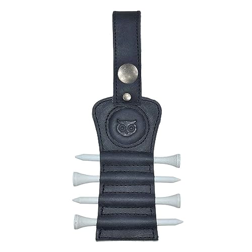 Golf Tee Holder Leather Gift Hook to Golf Bag Belt Clip (Charcoal Black)