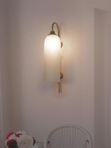 Image of HL Home Lighting Glass Wall Mount Light Gold Metal Sconce Modern Wall Lamp | Headboard Lighting Fixture Lights for Living Room, Bedroom, Bedside