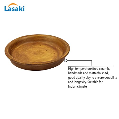 Image of Lasaki Round Antique Ceramic Bottom Tray /Plate for Planter (5-inch, Set of 2) | Dripping Tray for Pots & Succulents | Indoor & Outdoor Planters Home Garden Decor | Plants Not Included