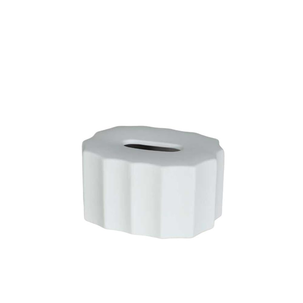 Tissue Case Tissue Box Ceramic Solid Color Three-dimensional Texture Home Desktop Holder Tissue Dispenser(White)