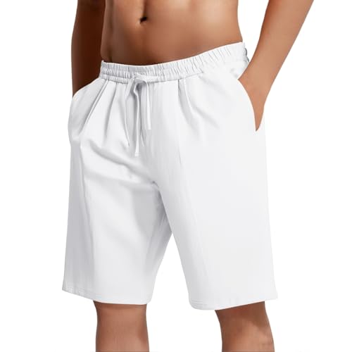 Generisch Pantalones cortos de playa para hombre, de verano, de lino, delgados, ligeros, transpirables, pantalones cortos de entrenamiento, corte regular, pantalones cortos de chándal monocolor, de