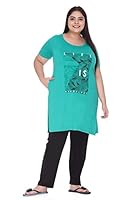 In Love Cotton blend Women's Plus Size Nightsuit Set Of Side Slit Tshirt, Multicolor