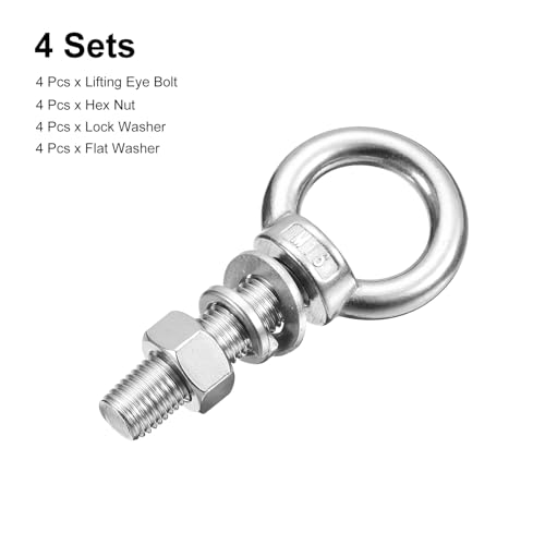 Image of uxcell Lifting Eye Bolt, 4 Sets M16 x 60mm Eye Bolt with Nut Washer 304 Stainless Steel Shoulder Lifting Ring Eye Bolt for Hanging Item