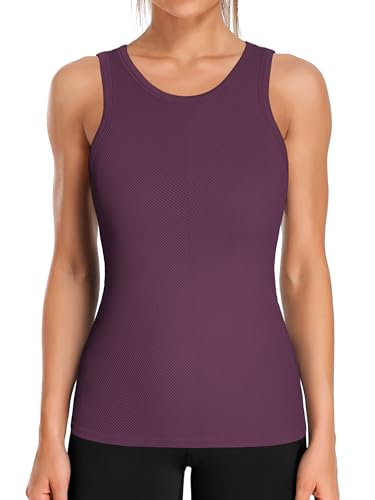 Image of ATTRACO Ribflex Workout Tank Tops for Women Seamless Full Length Gym Tops Athletic Yoga Top Built in Bra