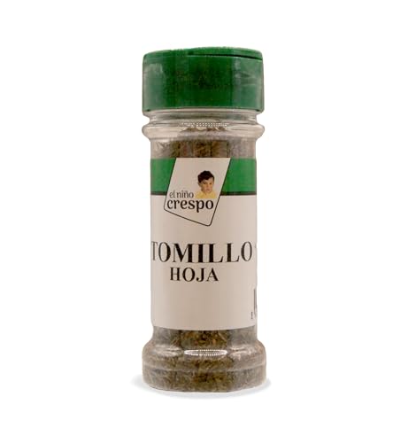 El Niño Crespo - Tarro de Tomillo en Hoja Molida 18 g - Ideal para Condimentar Carnes, Pescados y Verduras - Ayuda a Realizar la Digestión - Especias en Bote de Plástico Resistente PET