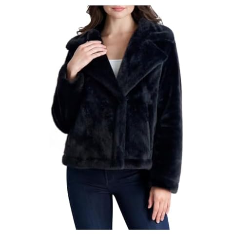 French Connection Short Faux Fur Lapel Coat for Women Black Size M Cover