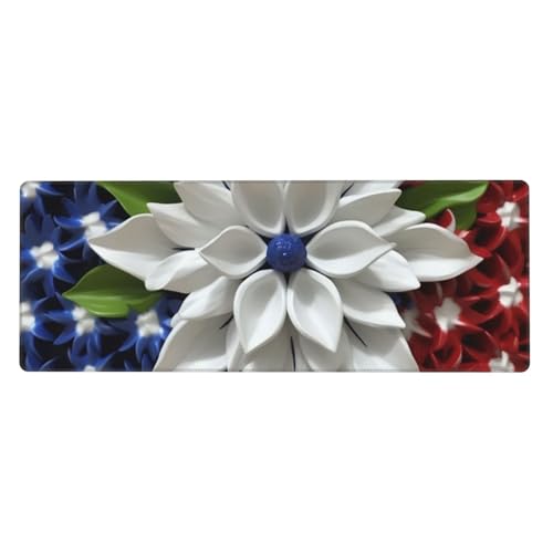 America Patriotic Flower マウスパッド 拡張 Lサイズ XL 31.5 x 11.8インチ ゲーミングマウスパッド オフィス デスクマット コンピューターキーボードマット ノンスリップベース 手首パッド デスクプロテクター ホームオ