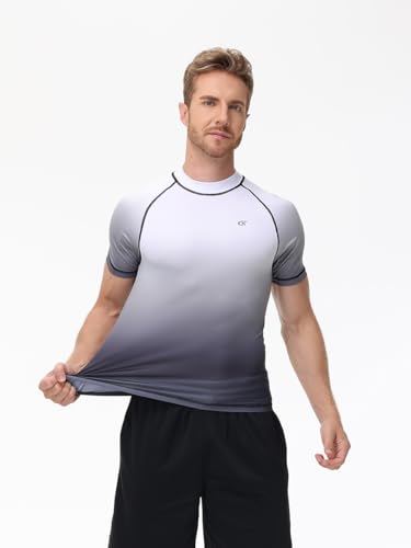 Compression UV Rash Guard - Men's UPF 50+ Short Sleeve Quick Dry Swim & Surf Gradient Shirt2