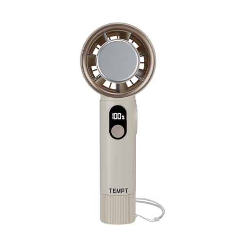 Image of TEMPT ICY Portable Cooling Hand Fan, 14000+ RPM Turbo Speed, USB-C, Beige | 12-Hour Runtime, Ultra Quiet 30dB, Smart LED Display, 4 Speed Settings, USB-C Fast Recharge, 4000mAh Battery, Portable Design