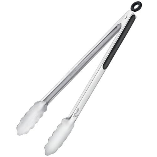 Hotec Stainless Steel Kitchen Tongs, 16 Inch Extra Long Locking Metal Food Tongs for Cooking, Serving, BBQ, Grill Non-Slip Grip