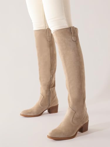 Shoe'N Tale Women's Over The Knee Thigh High Chunky Heel Pointed Toe Faux Suede Side Zipper Fall Weather Winter Boots4