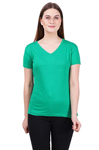 Image of FLEXIMAA Women's Cotton Plain V Neck Half Sleeve T-Shirt