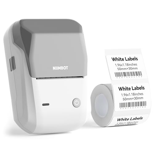 Image of NIIMBOT B1 Label Maker Machine with Tape, 2 Inch Portable Sticker Printer for Home School & Small Business, Compatible with Phones & PC, Gray White