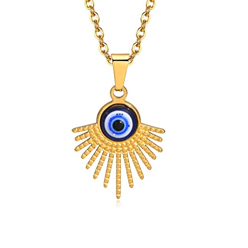 Rockyu Collar para mujer, colgante de oro contra el mal de ojo de acero inoxidable, cadena de amuleto de ojo azul, joyería hipoalergénica, regalo de cumpleaños