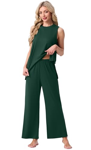 Image of PrinStory Womens Pajamas Sets 2 Piece Soft Pjs for Women Sleeveless Pajama Set Summer Loungewear with Pockets