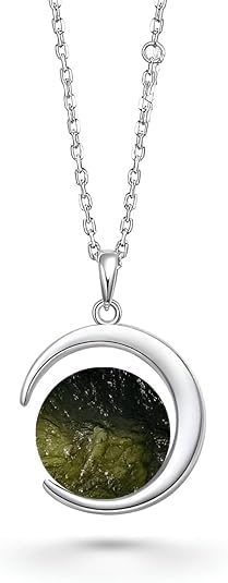 Real Crystal Moldavite Pendant Necklace – Handmade Premium 925 Sterling Silver | Unique Stylish Moldavite Pendant | Tektite Healing Stone Moldavite Jewelry | Gift for Her & Him