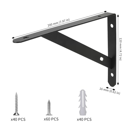 JAPCHET 10 PCS 8 Inch Black Shelf Bracket, Triangle Shelf Support Bracket with Screws, Shelf Bracket for Bookshelf, Cupboard - Image 2