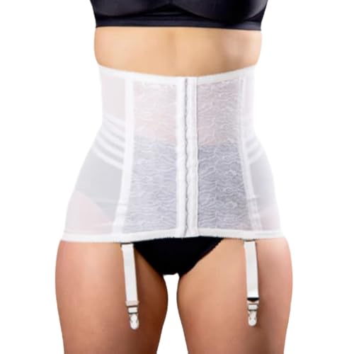 Style 21 Waist Trainer Girdle with Garters | Firm Control Power Net | Made in USA | Contour Bands + Flexible Boning