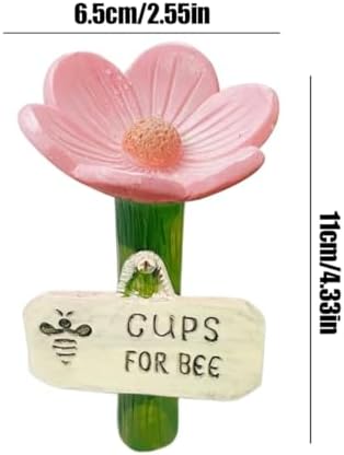 Songholee Flower-Shaped Ceramic Bee Watering Station, Flower Shaped BEE Watering Station, BeePollinator Feeder Drinking Cup with Stake Base, Outdoor Pollinator Water Bowl with Textured Center (Pink) - 2