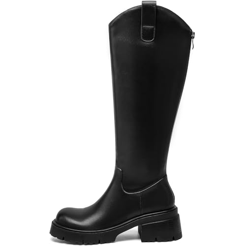 Knee High Boots for Women 2.5 Inch Heel Round Toe Chunky Block Platform Boots with Rear Zipper Tall Fall Boots for Everyday Casual Dress Wear2