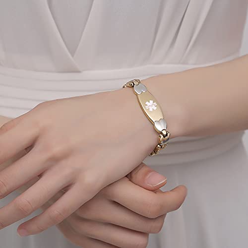 Heart Medical Alert id Bracelets for Women with Customize Engraving Medical Condition-Blood thinner,Lymphedema, Allergies and More4