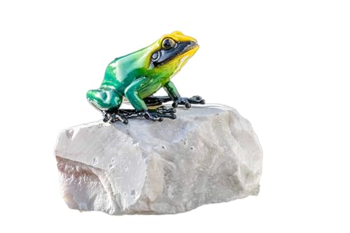 Generisch Bronze-Skulptur Grüner Regenwaldfrosch | auf einem Stein | 7x8x7cm | Tierfigur aus Bronze | handgefertigt