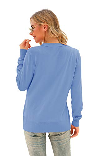 Viishow Women's Classic Long Sleeve Button Down Sweater Knit Cardigan Sweater Light Blue, Medium #TOP2