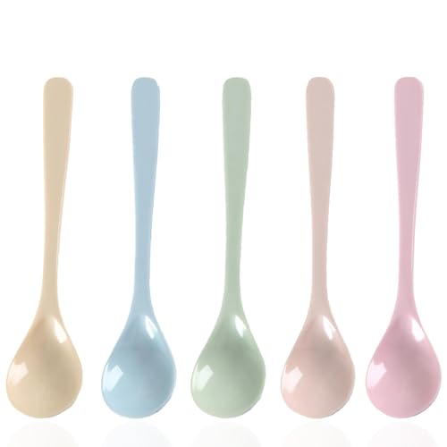 FENGCHUANG 5 pcs Cucharas Reutilizable de Plástico, Cucharillas Cafe,Cuchara Pequeña de Plástico para Cumpleaños, Picnics, Fiestas, Buffets,Bodas,Catering, Barbacoas, Peroles (16 cm Color)