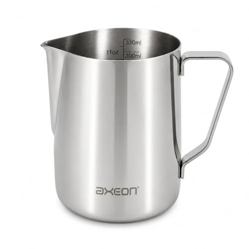 Image of Axeon Stainless Steel Milk Frothing Pitcher | Espresso Milk Frother Jug with Internal Scale & Matte Coating | V-Spout for Latte Art | Barista Steam Jug for Cappuccino & Coffee (Silver, 350ml /12oz)