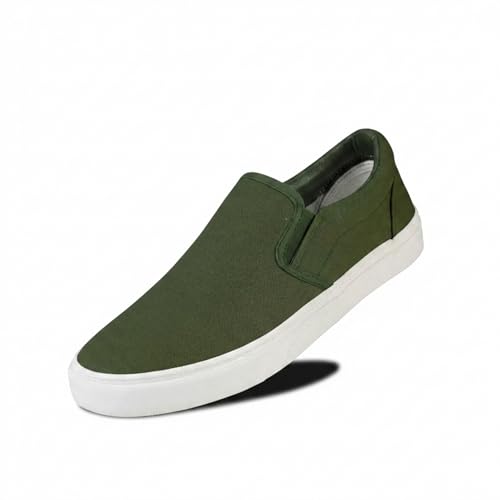 hello basics Men's Canvas Slip On Shoes for Men, Laceless Low Top Sneakers Mens Slip On Sneakers (Olive, 12)