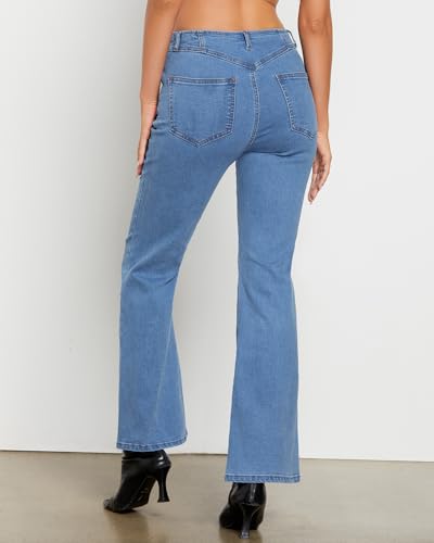 luvamia Flare Jeans for Women High Waisted Wide Leg Trendy Seamed Front Stretchy Denim Jean Pants Pockets Trouser Jeans4