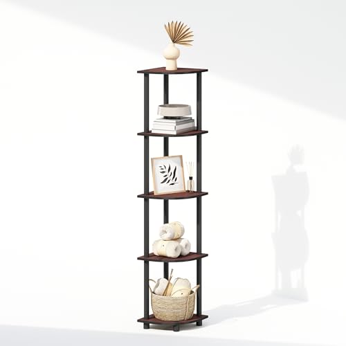 Image of Furinno Turn-N-Tube Storage Shelves, 5-Tier Book Shelf, Corner Shelf, Toolless Open Shelves, for Organization and Storage, Living Room, Home Office, Hallway, Bedroom, Dark Cherry