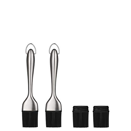 VOXLOVA Basting Brush Set - 12 & 8 Inch Premium 304 Stainless Steel Handles Silicone Bristles Pastry Brush with Replaceable Brush Heads, Cooking Baking BBQ Grill Pastry Brush