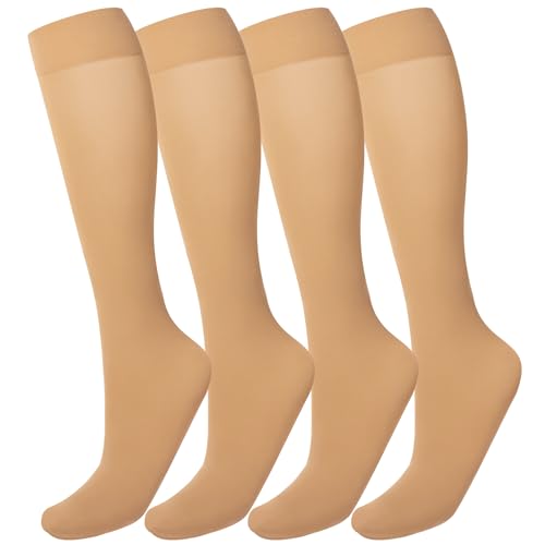 MANZI Women's Knee High Socks 40 Denier Ladies Nylon Semi Opaque Trouser Socks 4 Pairs Knee Stockings