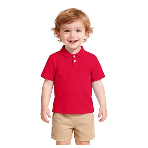 ZUEMET Toddler Boys Shorts Sleeve Polo Shirts Soild Color School Uniform Tops Baby Boy Summer Clothes 3T Red