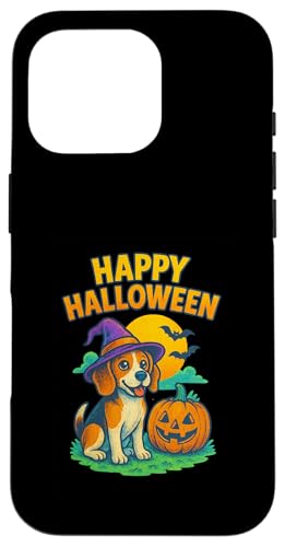Happy Halloween Cute Dog with Pumpkin Witch Hat Art X}zP[X iPhone 16 Pro p