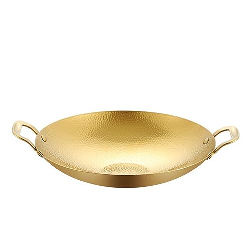 SVRITE Paella antiadherente sin recubrimiento con dos asas - 20,3 cm/22,9 cm/25,4 cm/27,9 cm de acero inoxidable - Sartén redonda adecuada para todas las superficies de cocción (22,9 cm, dorado)